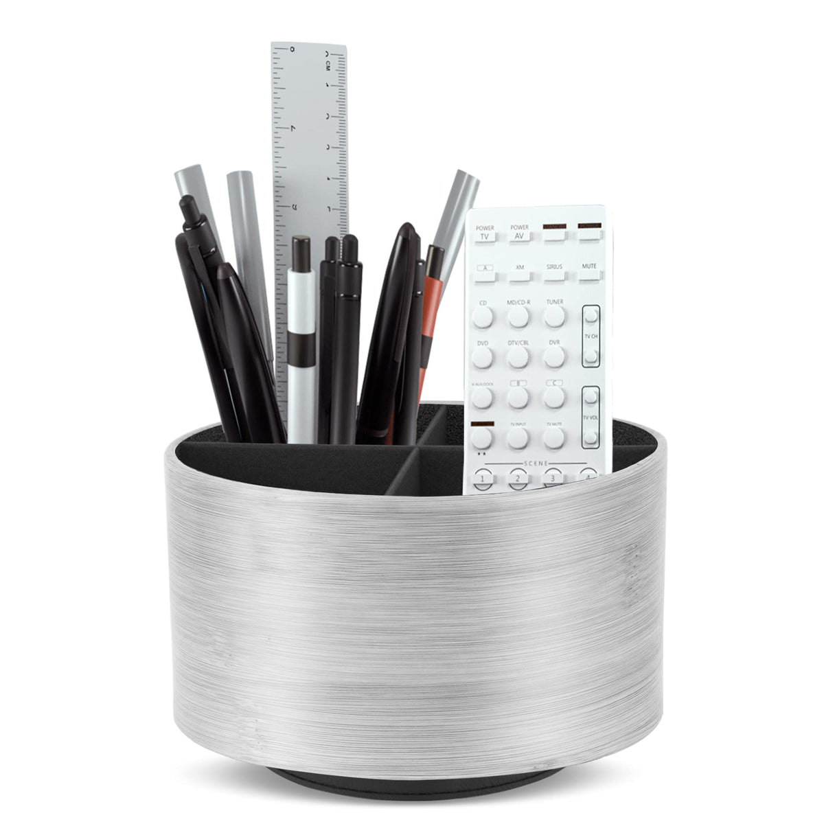 Round Leather Art Supply Organizer,Remote Control Holder,360 Degree Rotating,Multi-Functional Pencil Holder,4 Compartments Desktop Stationary Organizer(1-Fractal Flower)