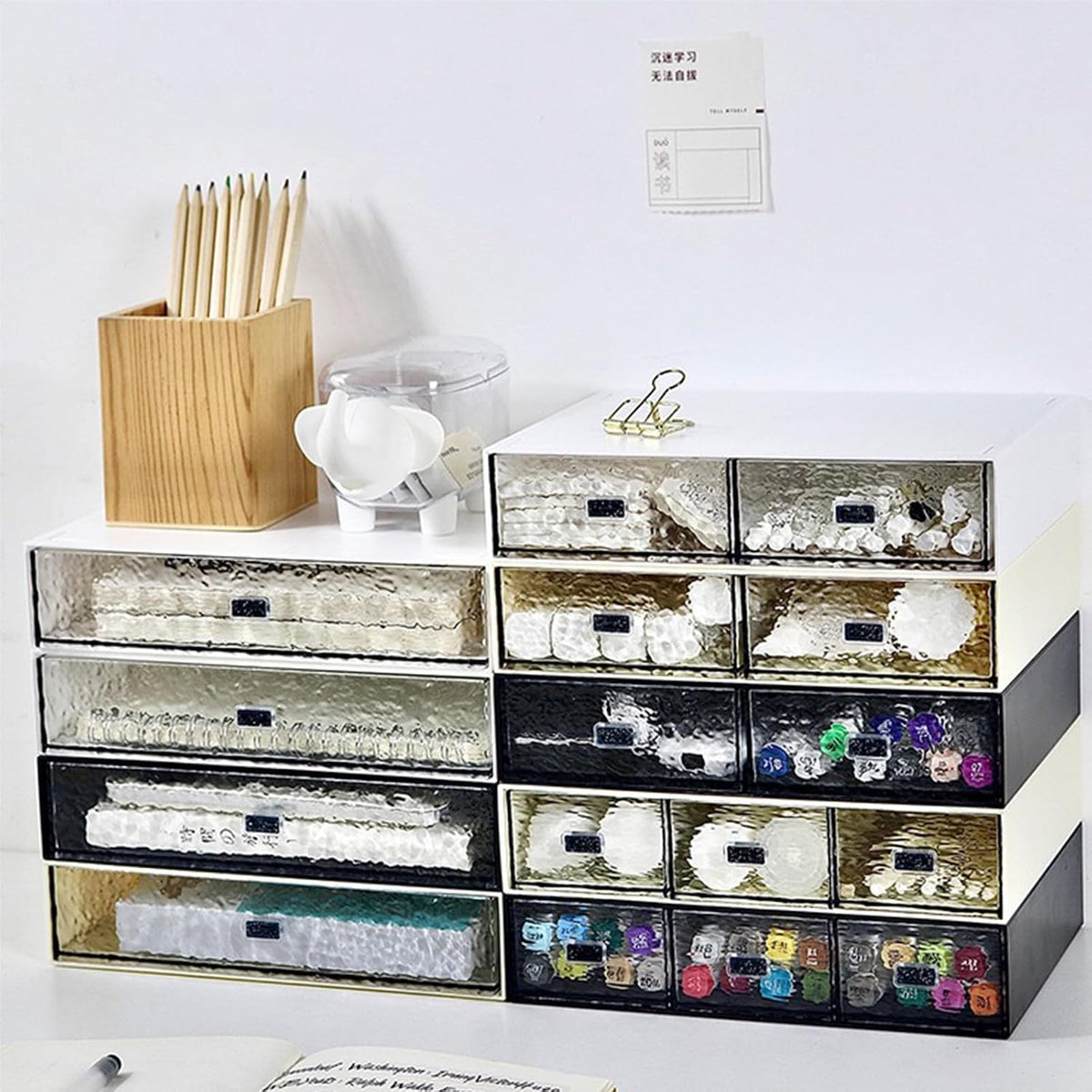 Desktop drawers, stackable plastic drawers, stationery and office supplies (Black, 1 Compartment)