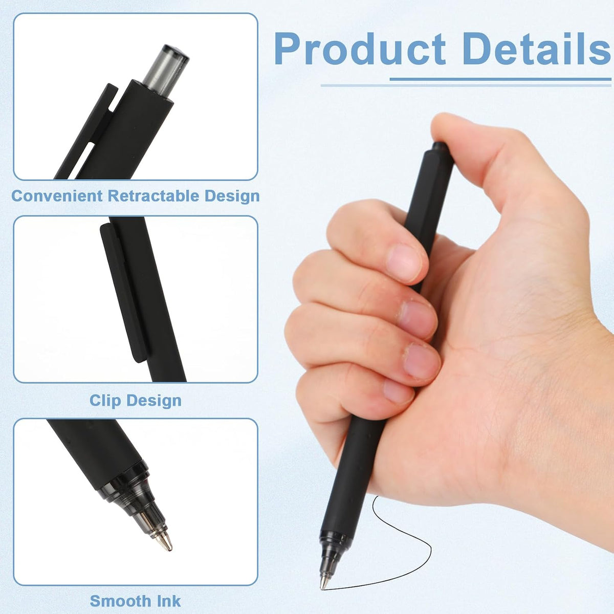 WY WENYUAN 100 Pcs Black Pens Bulk, 1.0mm Bold Point Quick Drying Ballpoint Pens, Retractable Bulk Pens for Smooth Writing, Ideal for School, Office, Journaling, Note Taking and Correction
