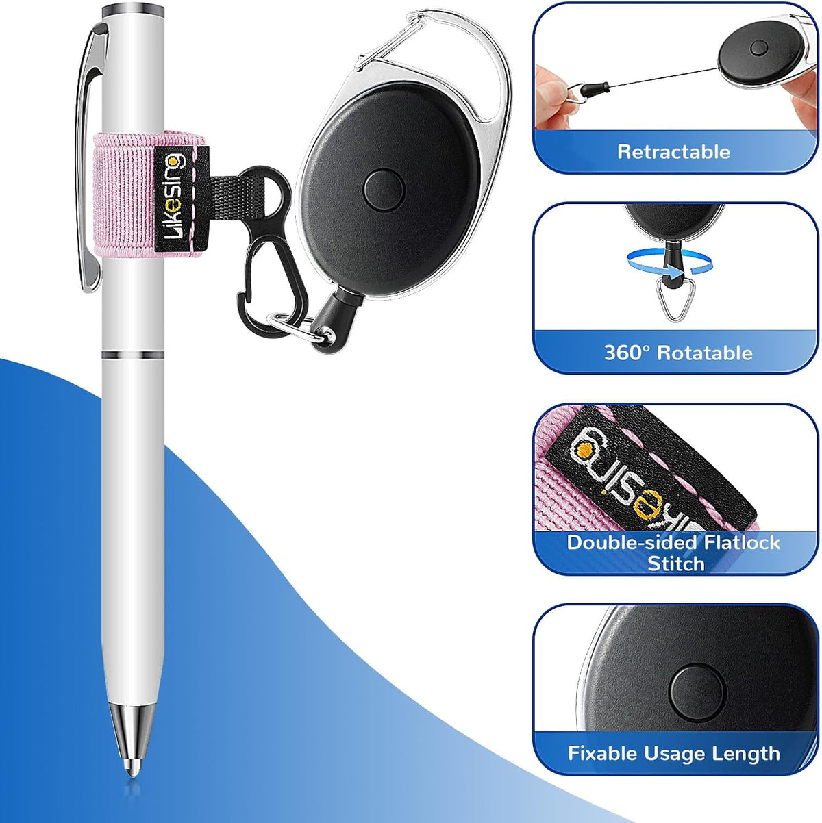 Likesing Retractable Pen Holder, 27.5" Reel Elastic Pen Leash(Dark-colored)