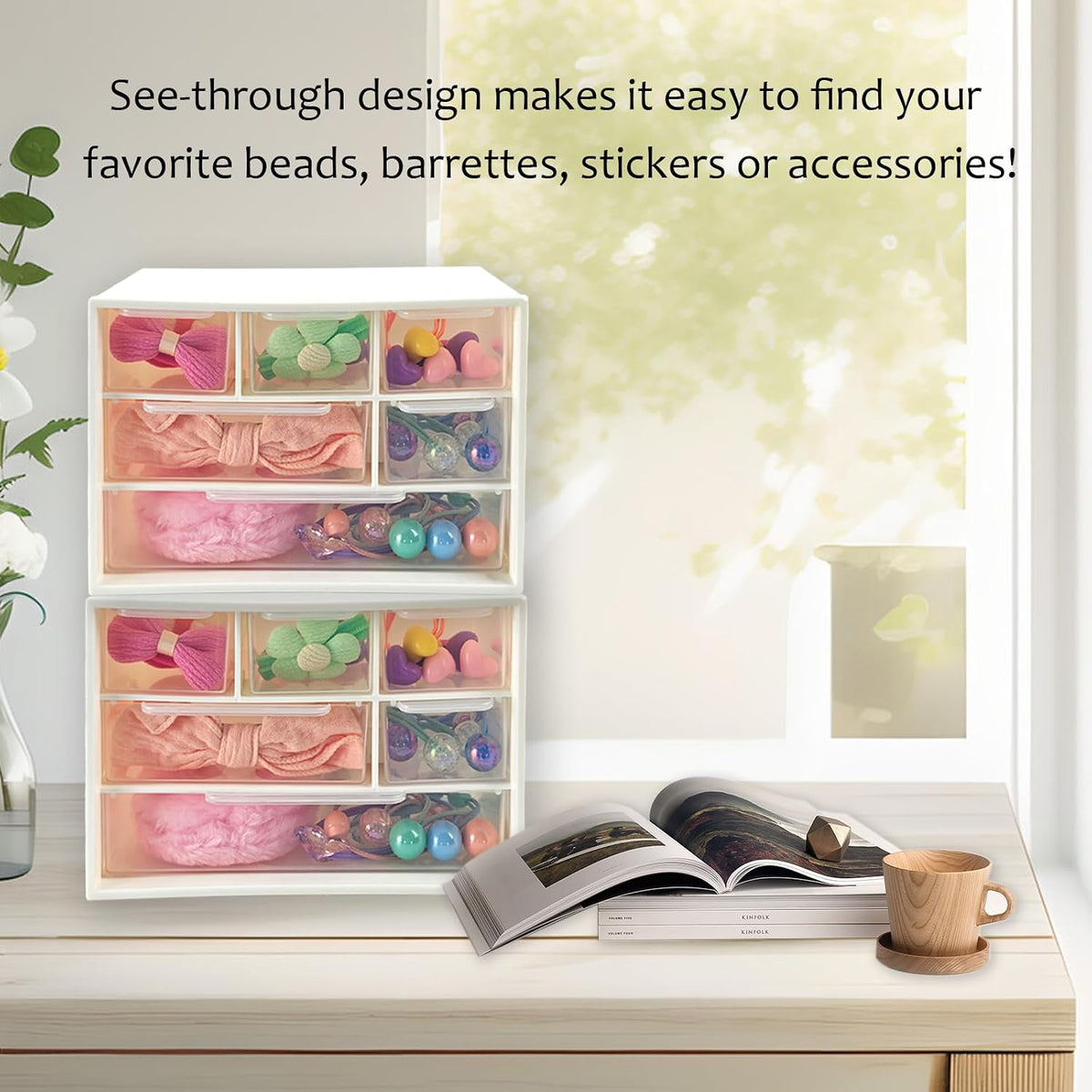 Small Mini Desk Drawer Organizer, 6 Clear Drawers, 7" x 3.9" x 4.7", White