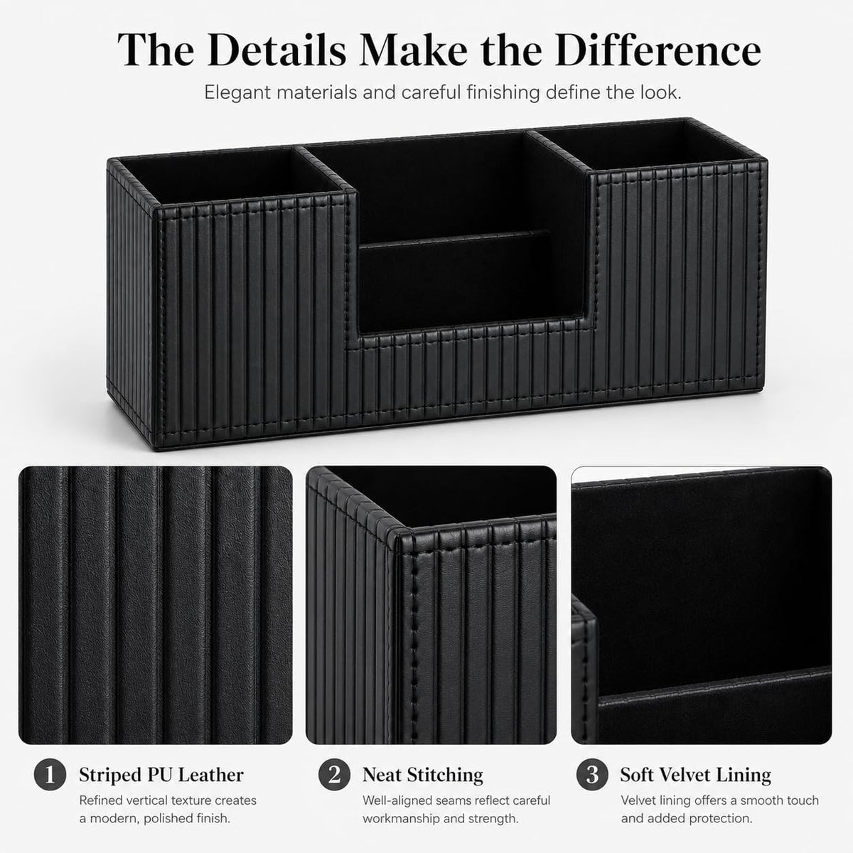 GORESE Pen Holder for Desk, PU Leather Desk Organizer for Office, Black