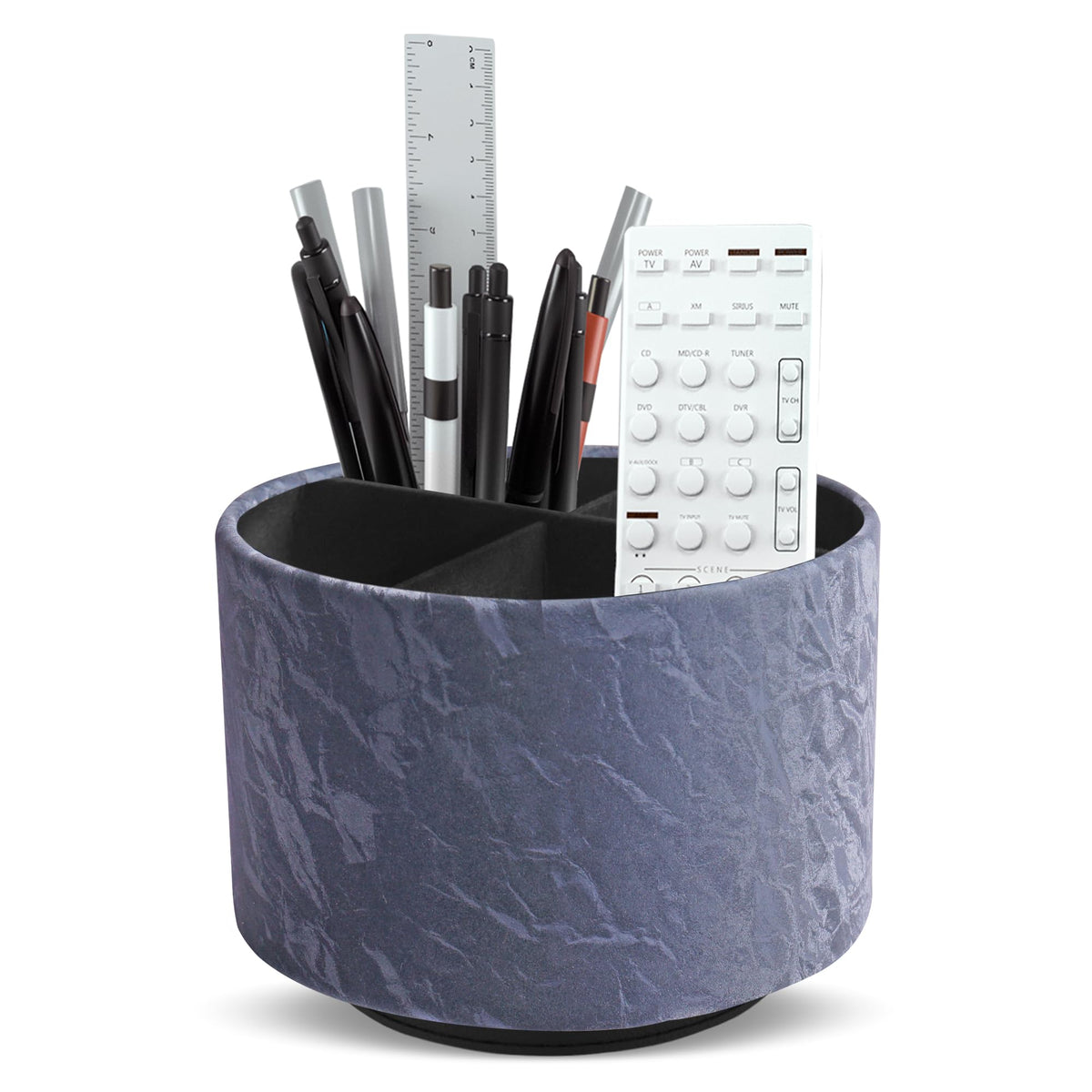 Round Leather Art Supply Organizer,Remote Control Holder,360 Degree Rotating,Multi-Functional Pencil Holder,4 Compartments Desktop Stationary Organizer(1-Fractal Flower)
