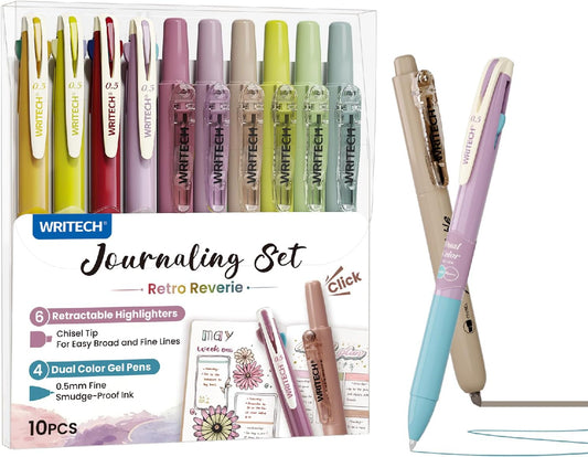 WRITECH Gel Pens Journaling Highlighters: Vintage 2-in-1 Journal Set 10ct