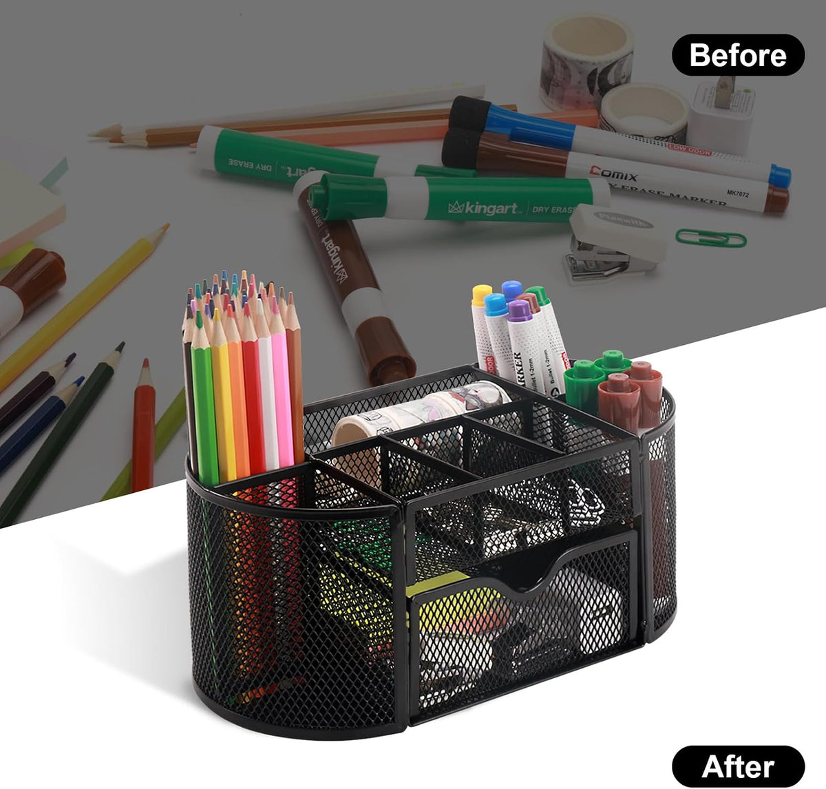 Comix Mesh Pen Holder, Desk Organizer for Home Office, Black