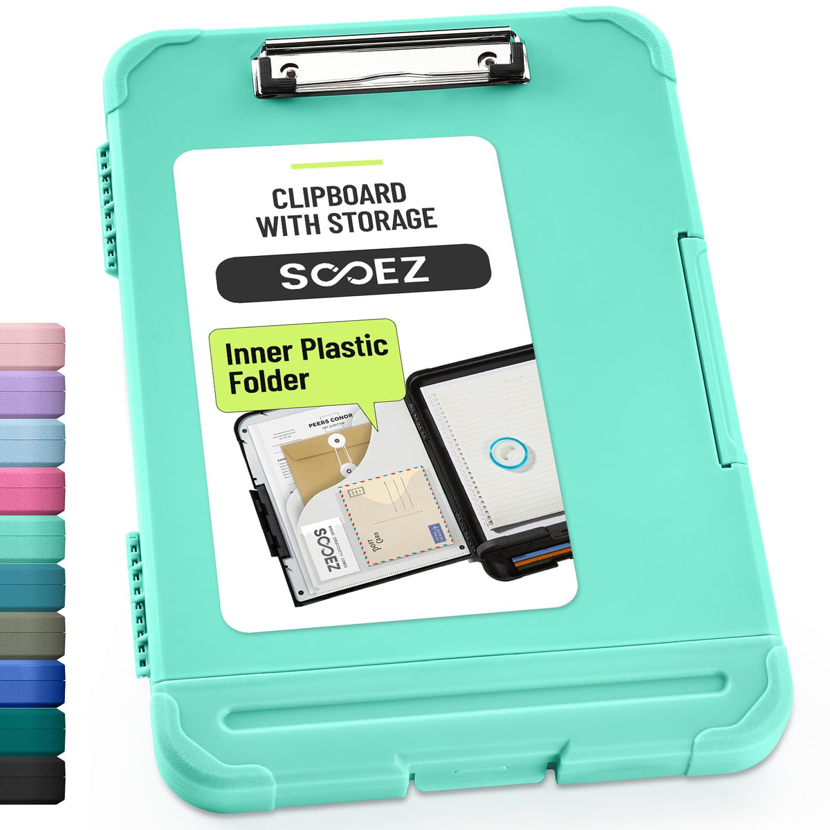 Sooez Reinforced Clipboard with Storage, Inner Plastic Folder Attached, Heavy Duty Plastic Clip Boards 8.5x11 with Pen Holder, High Capacity Nursing Clipboard for Teacher Office Home, Letter / A4 Size