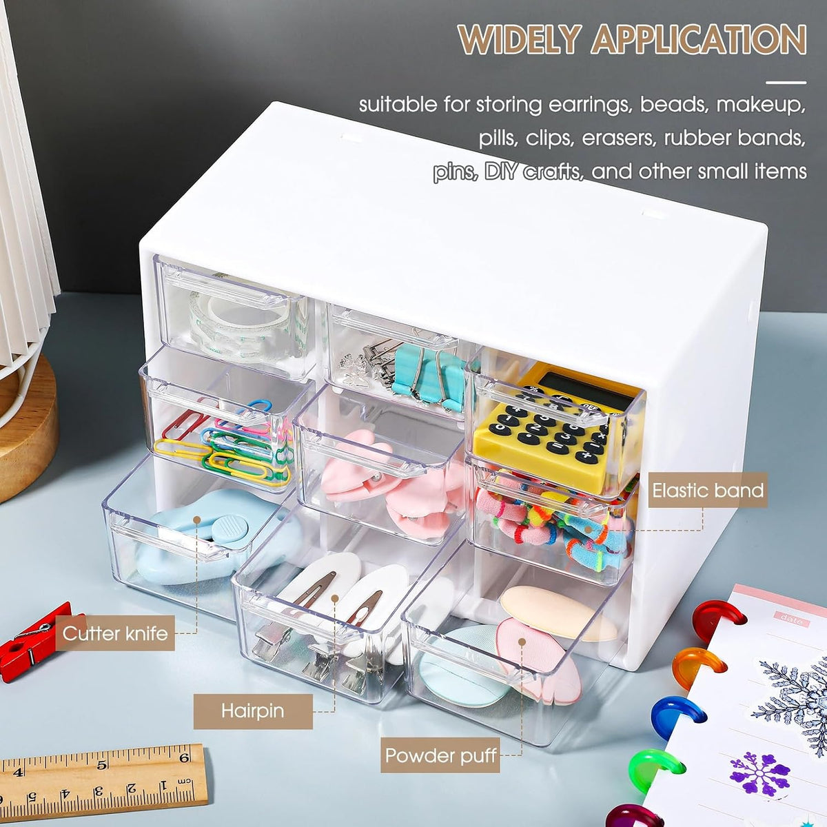 Amyhill 6 Pcs Mini Drawer Organizer Small Organizer with 9 Drawers Plastic Desktop Craft Storage Box for Office Home Room Jewelry Cosmetics Collection(White)