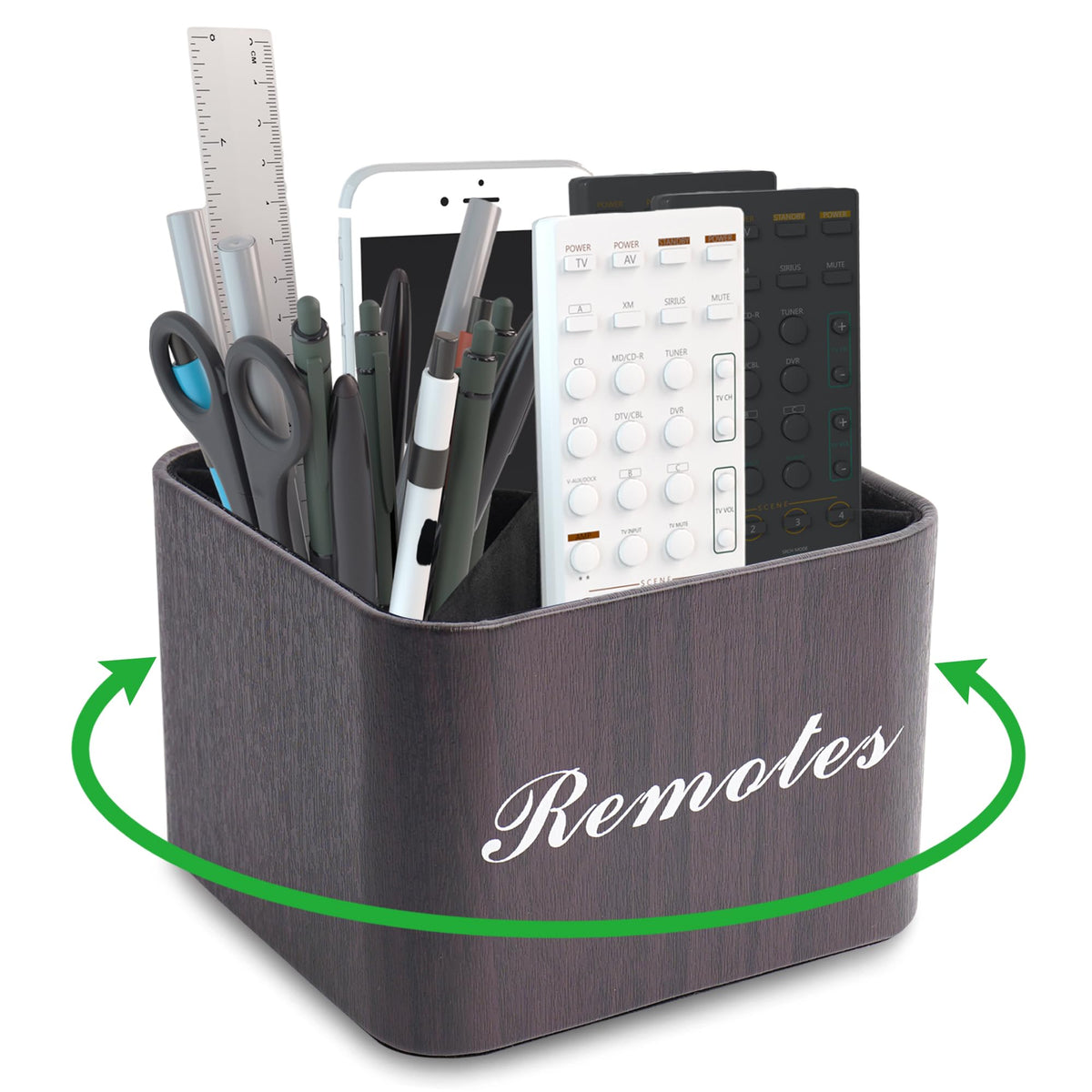 Round Leather Art Supply Organizer,Remote Control Holder,360 Degree Rotating,Multi-Functional Pencil Holder,4 Compartments Desktop Stationary Organizer(1-Fractal Flower)