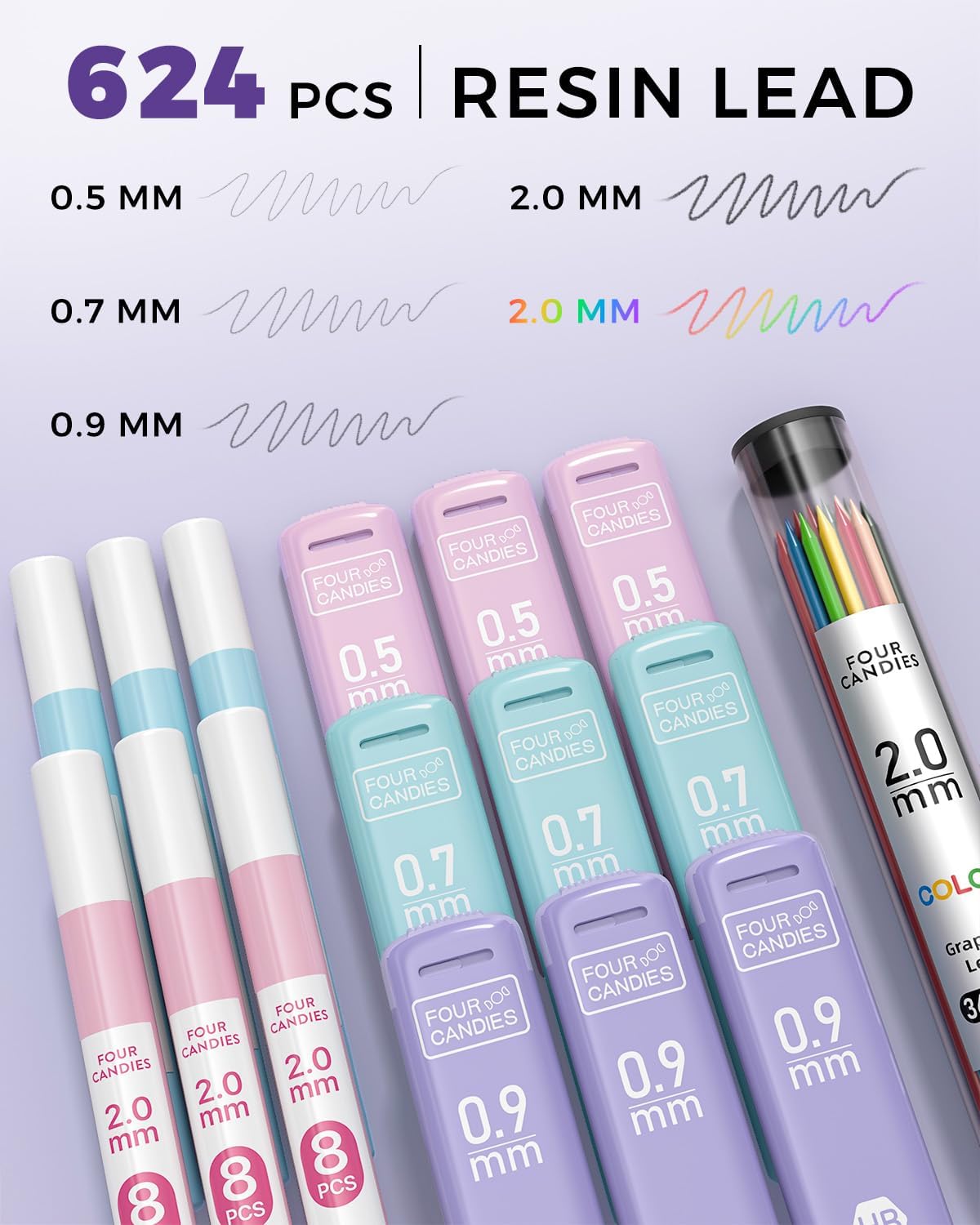 Four Candies 36PCS Mechanical Pencil Set with 624 Lead Refills (Pink)