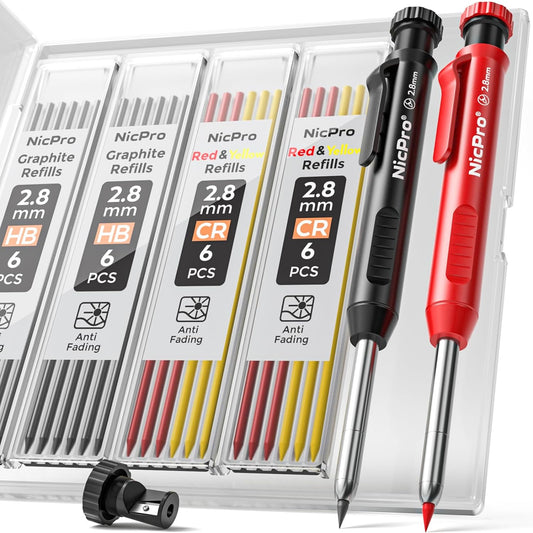Nicpro Carpenter Pencils with Sharpener, Mechanical Pencil for Construction