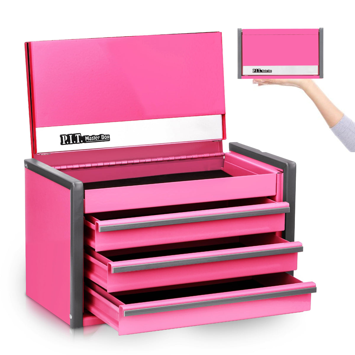 P.I.T. Mini Tool Box,3 Drawers Small Metal Toolbox for Tools Storage,White