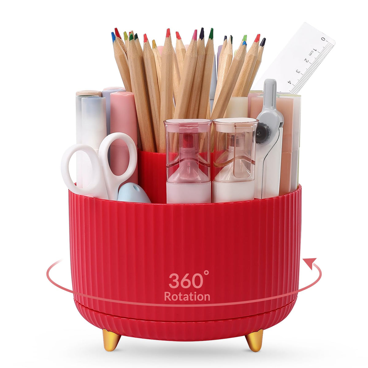 SKYDUE 360 Degree Rotating Desk Organizer, Dual-Purpose Pencil Pen Holder for Desktop, Desk Pen Organizer with 5 Slots, Office Supplies, Pencil Cup for Office, School, Home