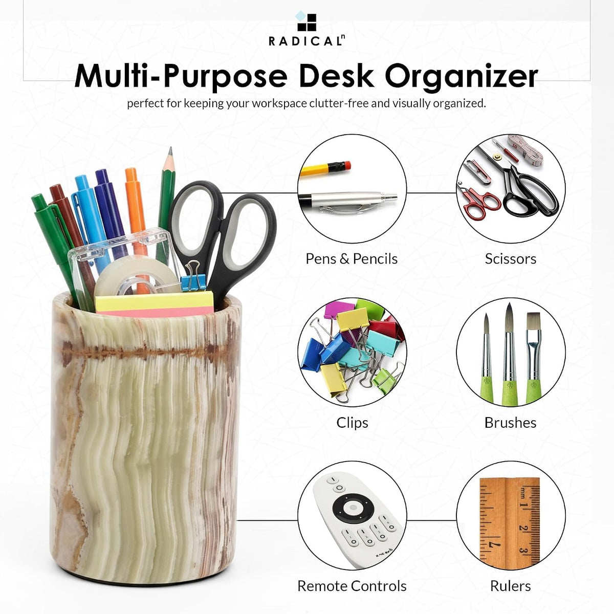 Radicaln Marble Pen Holder for Desk 4" - Pencil Holder & Makeup Brushes Cup