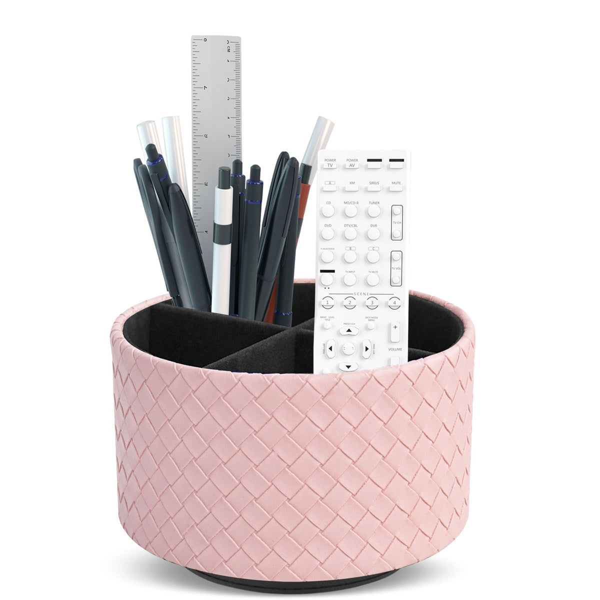 Round Leather Art Supply Organizer,Remote Control Holder,360 Degree Rotating,Multi-Functional Pencil Holder,4 Compartments Desktop Stationary Organizer(1-Fractal Flower)