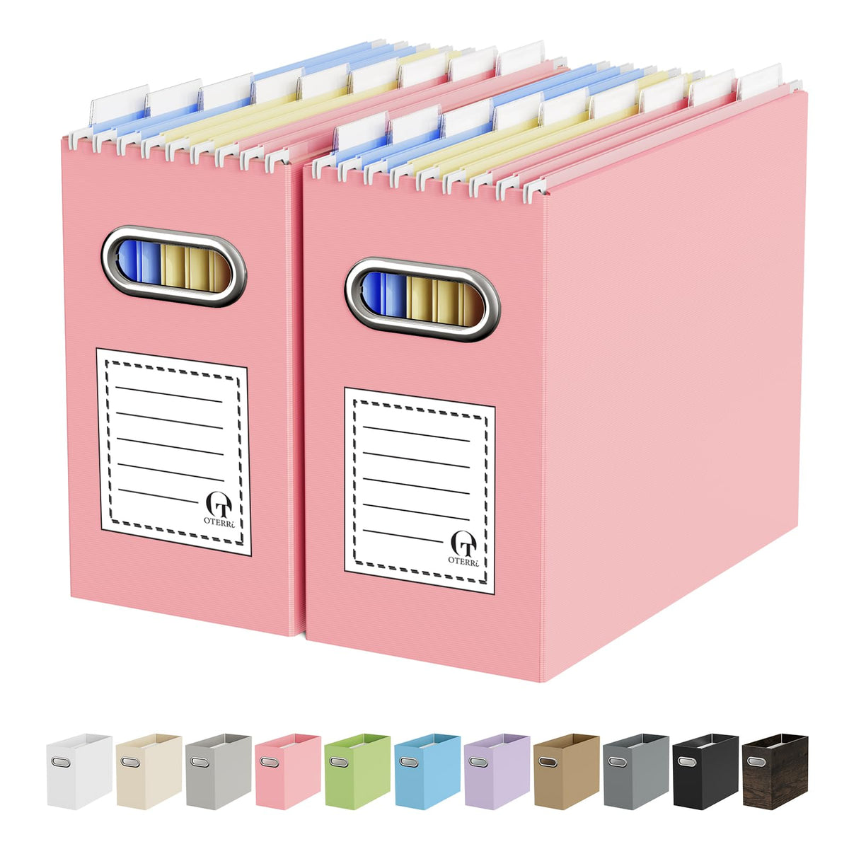 Oterri Portable Collapsible Cardboard File Box with Handle for Letter-Size