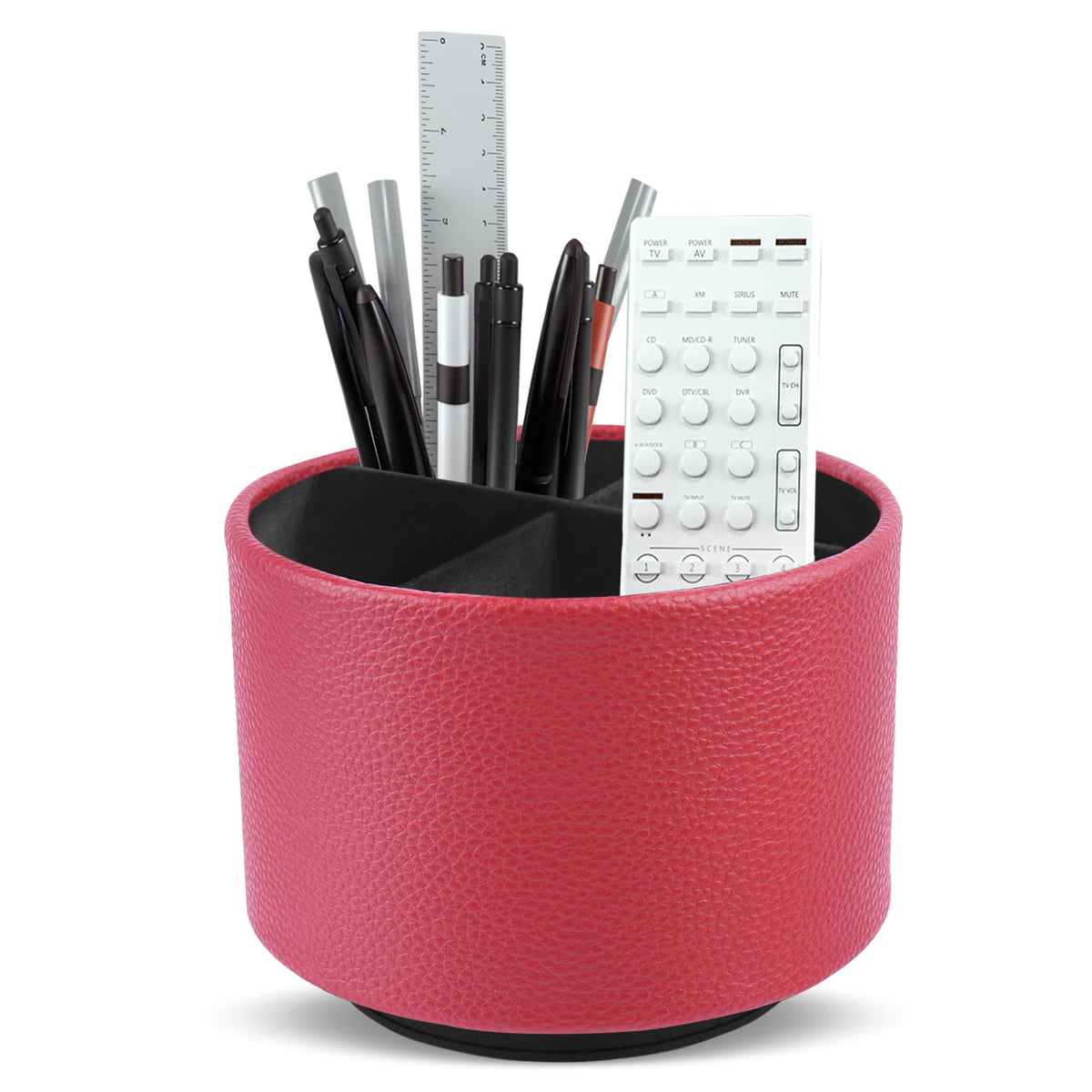 Round Leather Art Supply Organizer,Remote Control Holder,360 Degree Rotating,Multi-Functional Pencil Holder,4 Compartments Desktop Stationary Organizer(1-Fractal Flower)