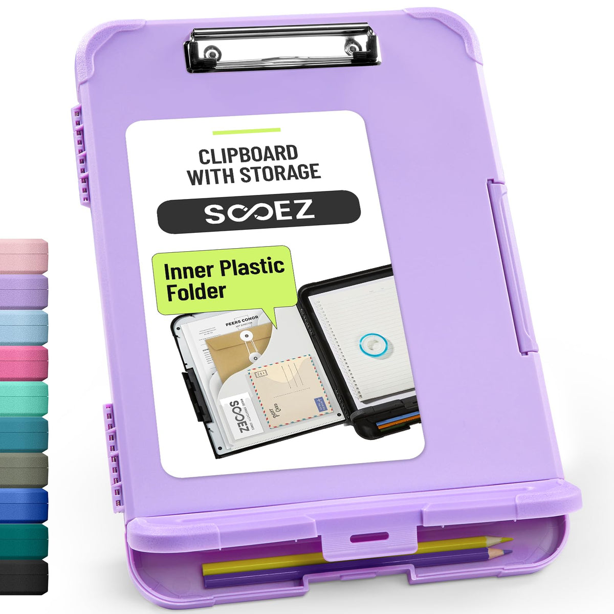 Sooez Reinforced Clipboard with Storage, Inner Plastic Folder Attached, Heavy Duty Plastic Clip Boards 8.5x11 with Pen Holder, High Capacity Nursing Clipboard for Teacher Office Home, Letter / A4 Size