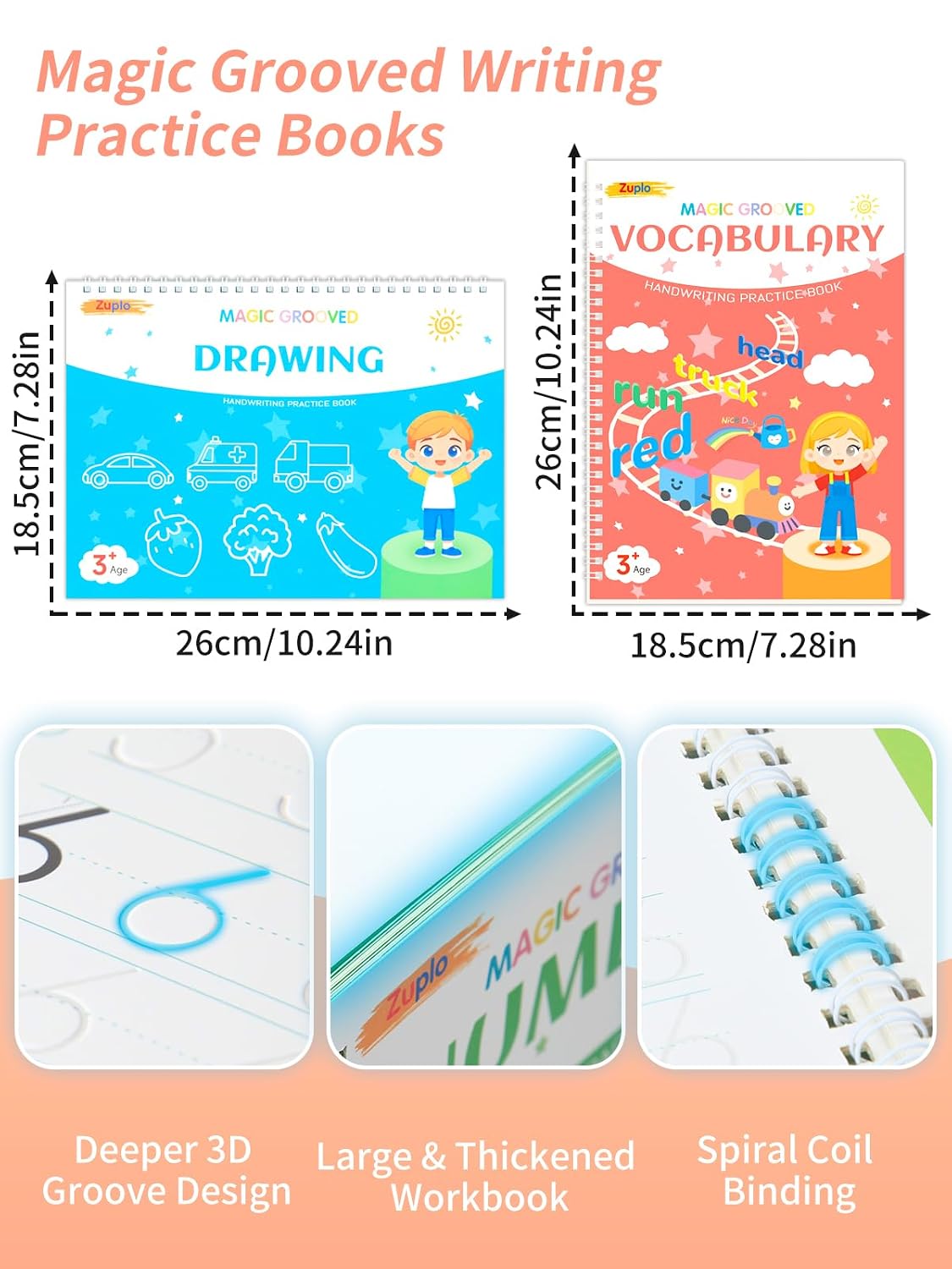 Magic Grooved Writing Practice for Kids Ages 3-8, Reusable Workbooks