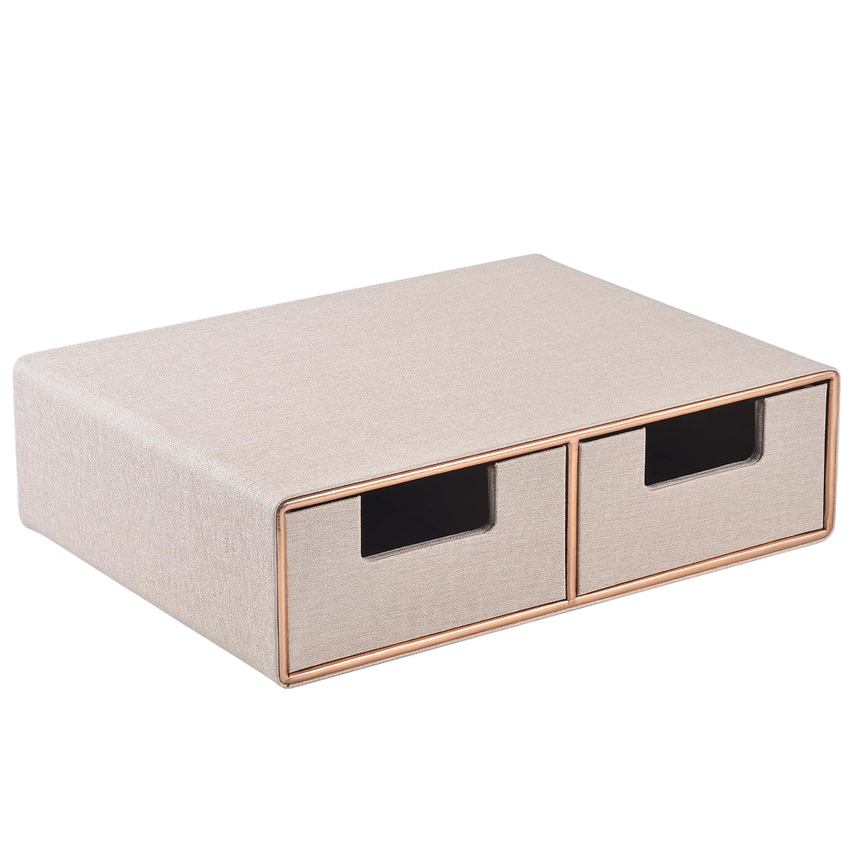 Linen Leather Desk Organizer and monitor stand with Drawers－Mini Desktop Drawer Organizer Stackable－Tabletop Organization Storage Box for Office Supplies Home Vanity Toiletries (Black, 2-drawers)