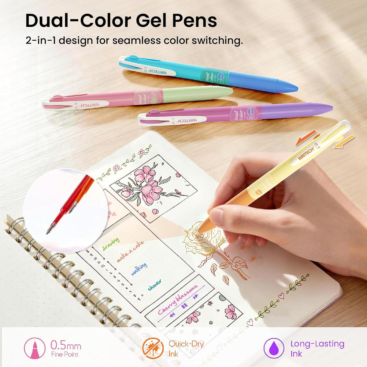 WRITECH Gel Pens Journaling Highlighters: Pastel 2-in-1 Journal Set 10ct