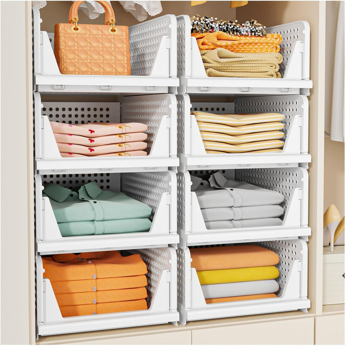 SNSLXH Closet Organizers and Storage, 5 Pack Stackable Closet Bins