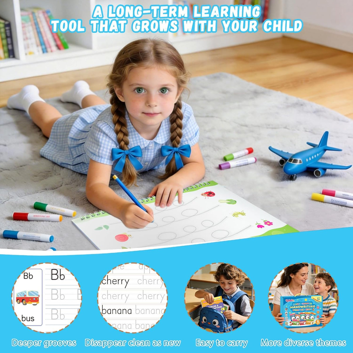 Magic Grooved Writing Practice, 8 Reusable Handwriting Books for Kids 3-8