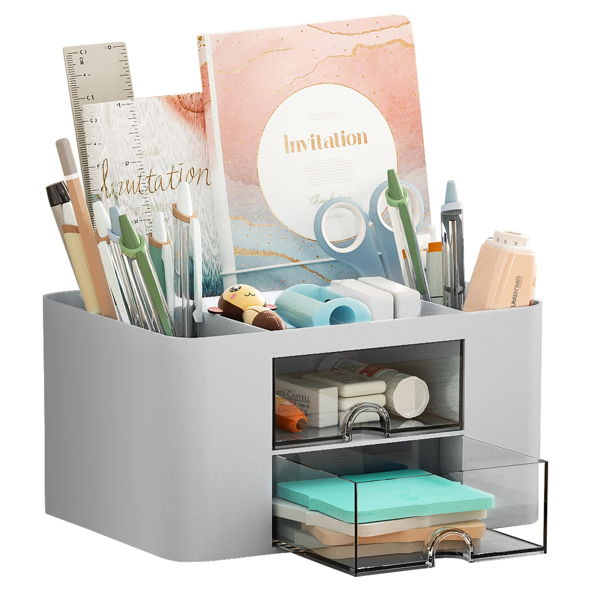 Marbrasse Pen Organizer with 2 Drawer, Multi-Functional Pencil Holder for Desk, Desk Organizers and Accessories with 5 Compartments + Drawer for Office Art Supplies (Black)