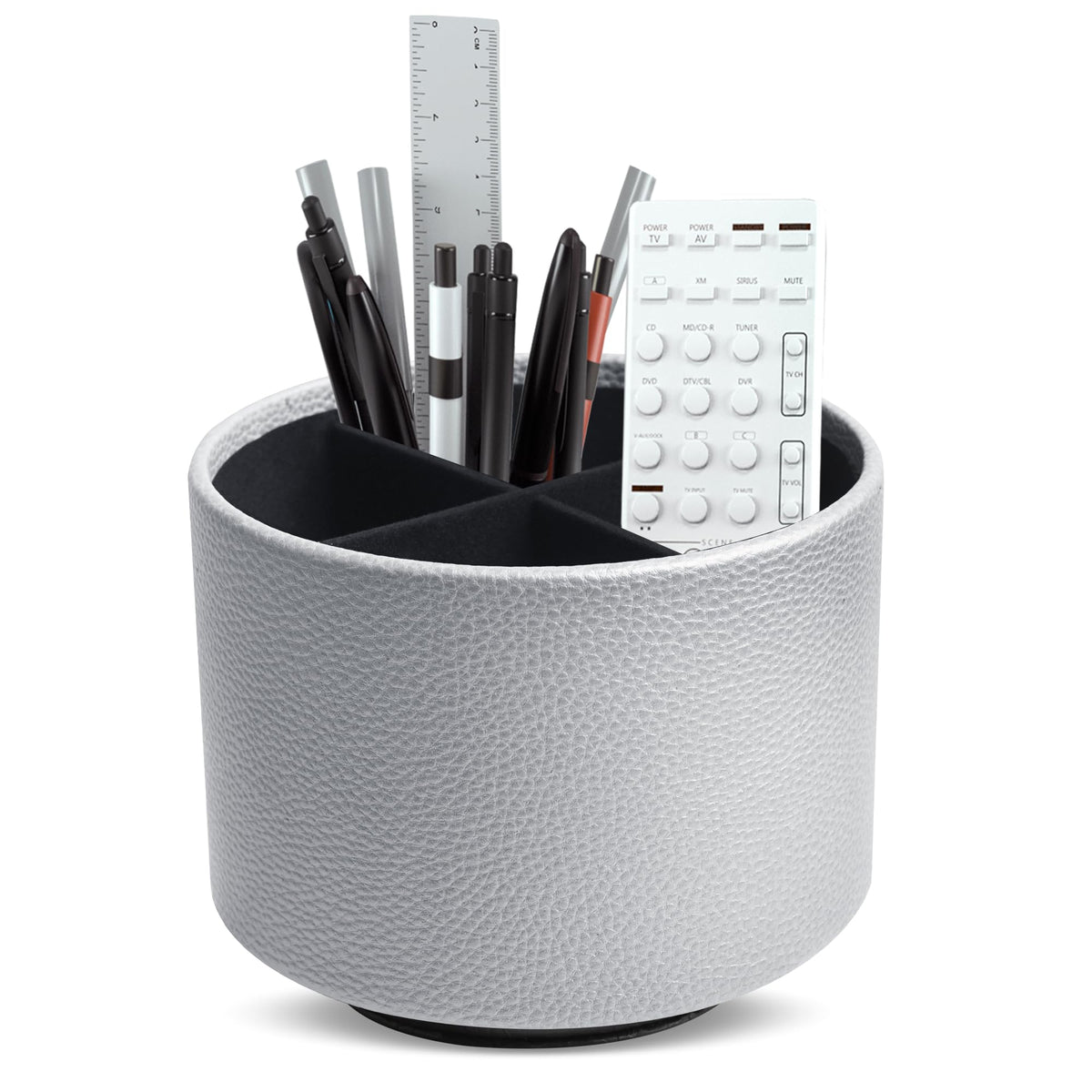 Round Leather Art Supply Organizer,Remote Control Holder,360 Degree Rotating,Multi-Functional Pencil Holder,4 Compartments Desktop Stationary Organizer(1-Fractal Flower)