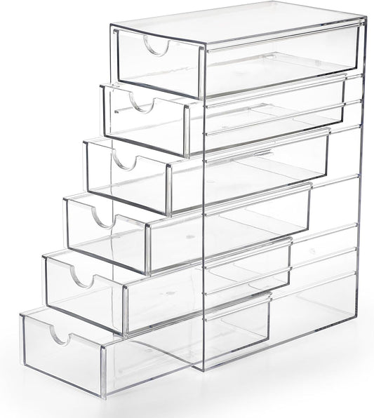 Hipiwe Plastic Drawer Organizer Desktop Storage Box with 6 Pull Out Drawers