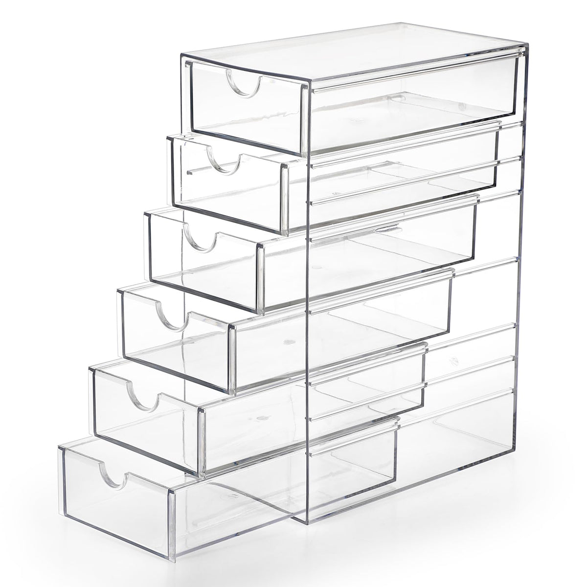 Hipiwe Plastic Drawer Organizer Desktop Storage Box with 6 Pull Out Drawers