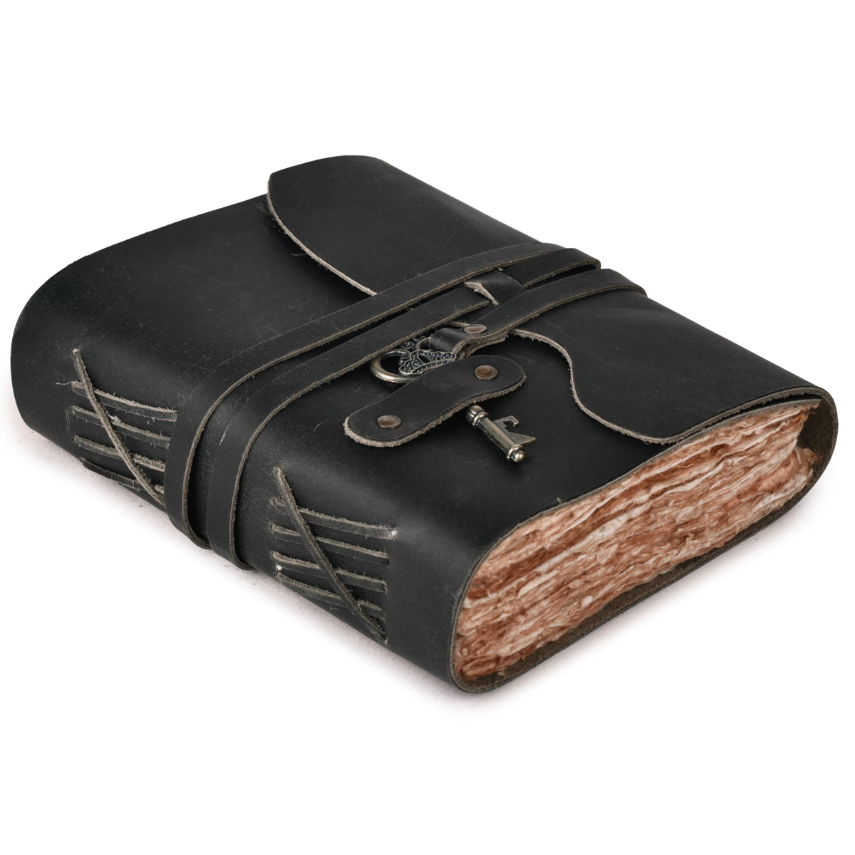LEATHER VILLAGE Leather Journal Key Lock, Distressed Brown 6x4.