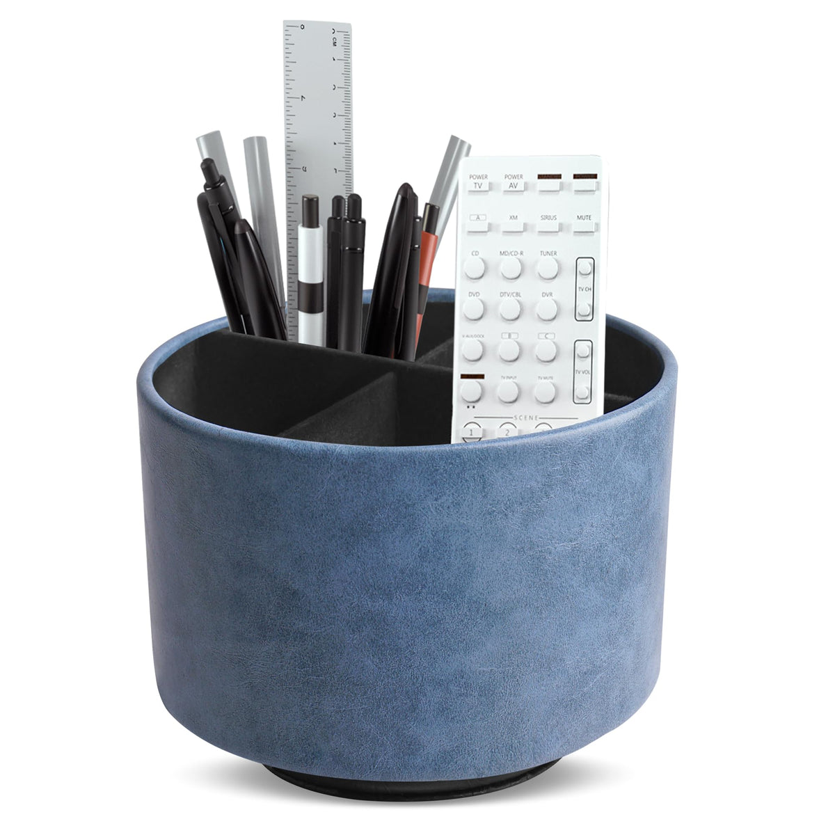 Round Leather Art Supply Organizer,Remote Control Holder,360 Degree Rotating,Multi-Functional Pencil Holder,4 Compartments Desktop Stationary Organizer(1-Fractal Flower)