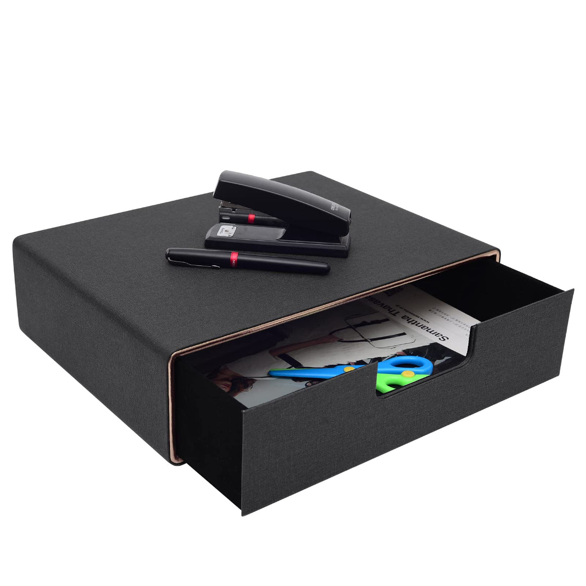 PU Leather Stackable Organizer Drawer,Executive Office Supplies Desktop Filing A4 File Cabinet/Holder for Jewelry/Bill/Paper/Documents/Makeup Home Decor Stationery Storage Box,Black