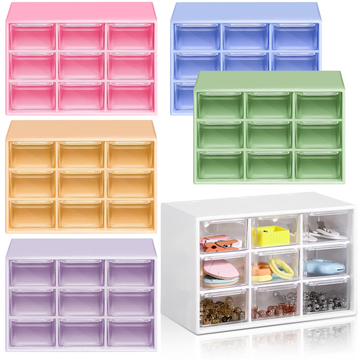 Amyhill 6 Pcs Mini Drawer Organizer Small Organizer with 9 Drawers Plastic Desktop Craft Storage Box for Office Home Room Jewelry Cosmetics Collection(White)