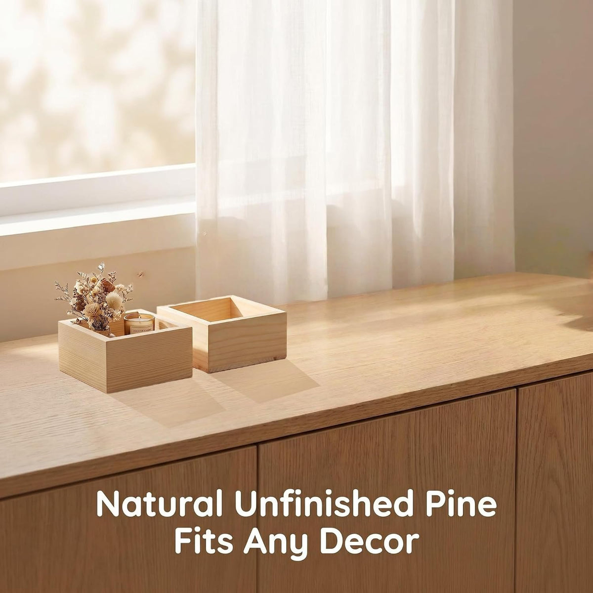 4 Pack Square Unfinished Pine Wood Storage Boxes, Natural Wooden Organizer Bins for Desktop, Bathroom, Kitchen, DIY Crafts, 8x8x4cm (small boxes 4p)