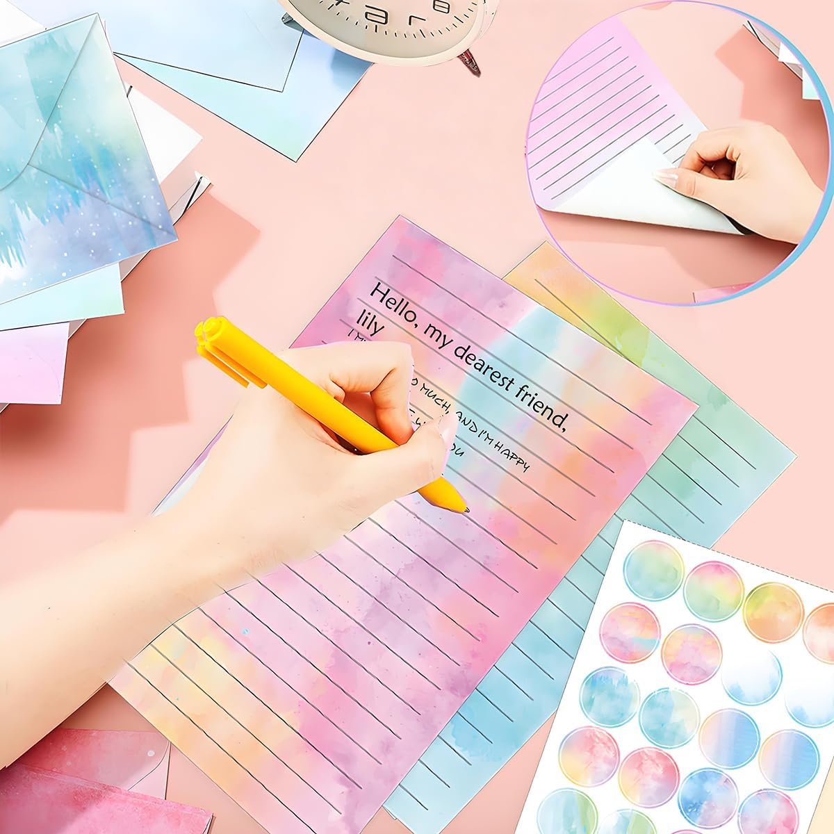 FUNCLASS 160 Pcs Watercolor Stationery Set Letter and Envelopes