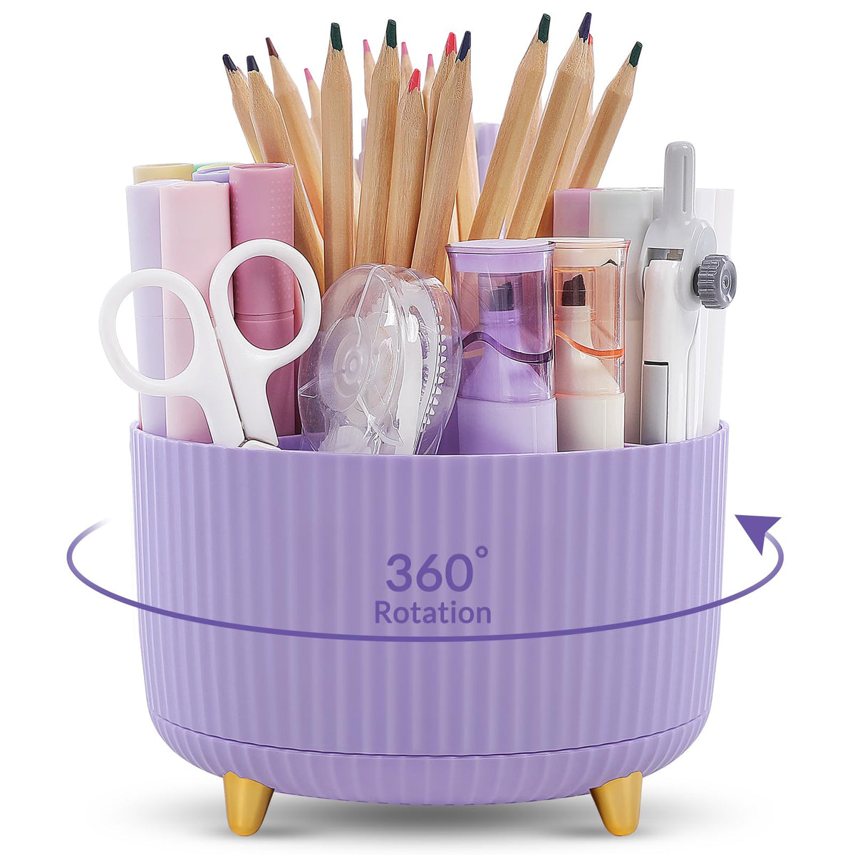 KONVINIT Pencil Pen Holder for Desk, 5 Slots 360 - Degree Rotating Desktop Organizer, Cute Desk Organizers and Accessories for School, Home, Office and Art Supply, Black
