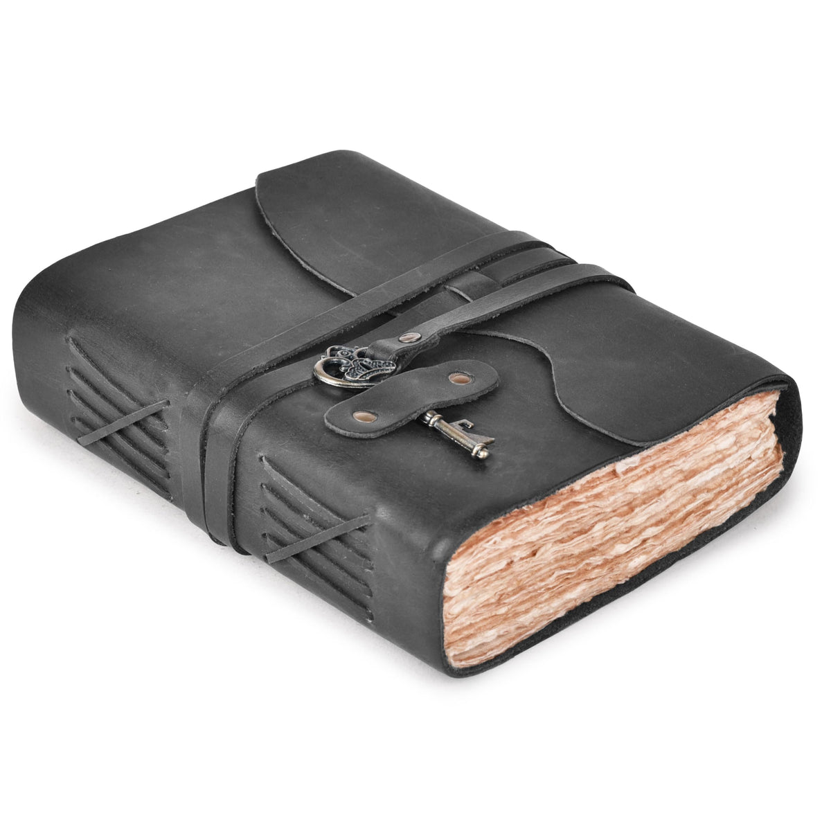 LEATHER VILLAGE Leather Journal Key Lock, Distressed Brown 6x4.