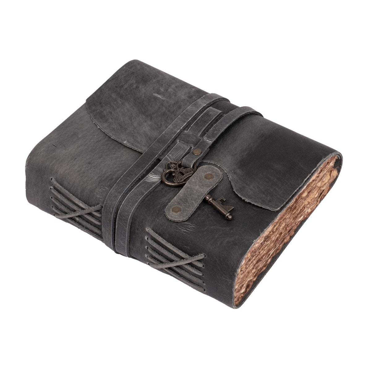 LEATHER VILLAGE Leather Journal Key Lock, Distressed Brown 6x4.