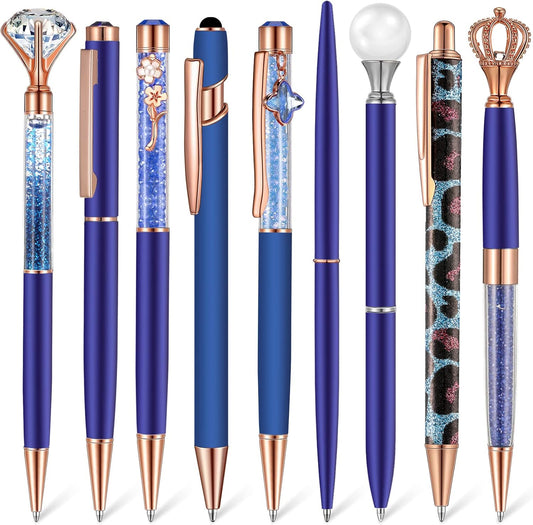 Janmini 9pcs Fancy Ballpoint Pens Glitter Journaling, Dark Blue