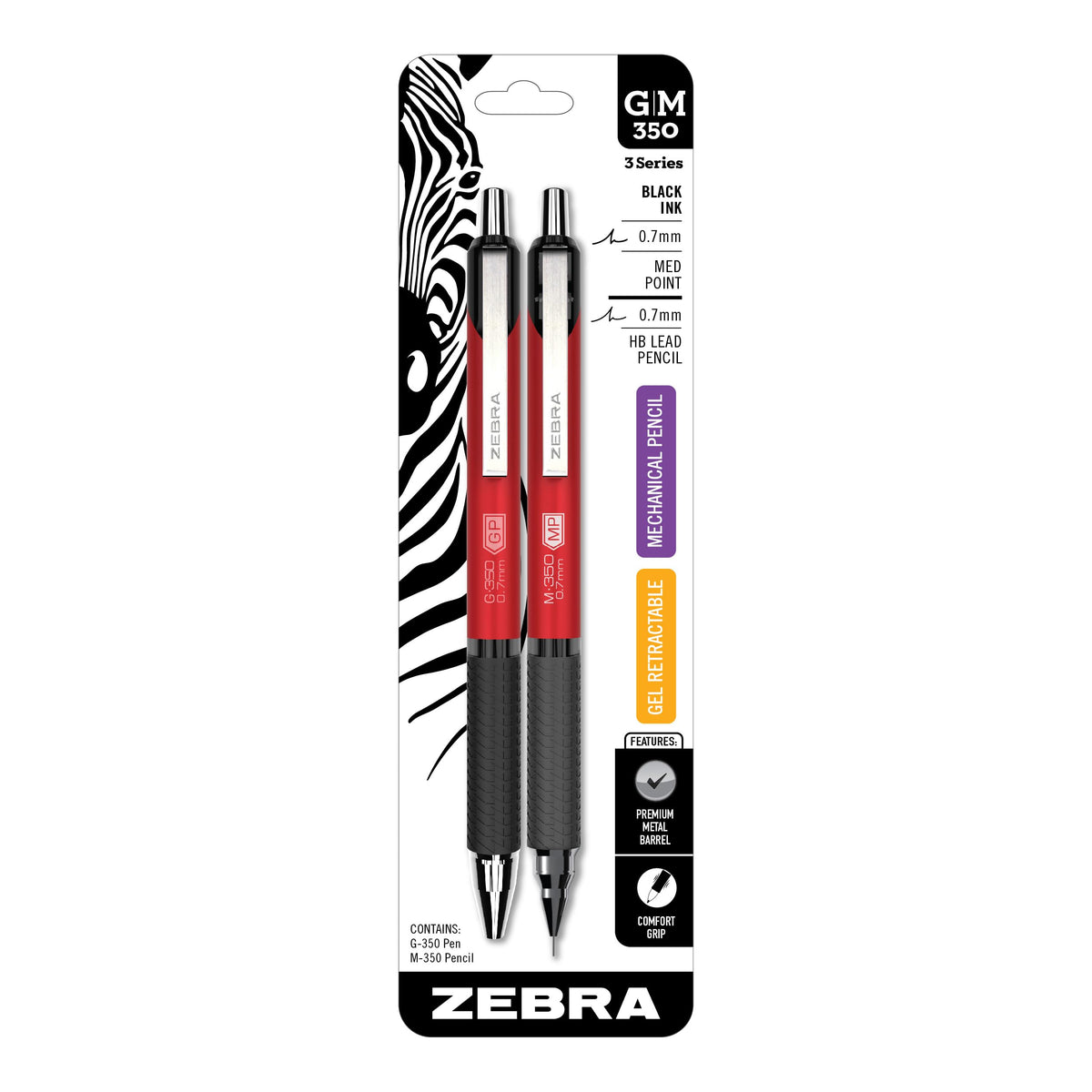 Zebra Pen STEEL G-750 & M-701 Retractable Pen and Pencil Gift Set, 2-Pack