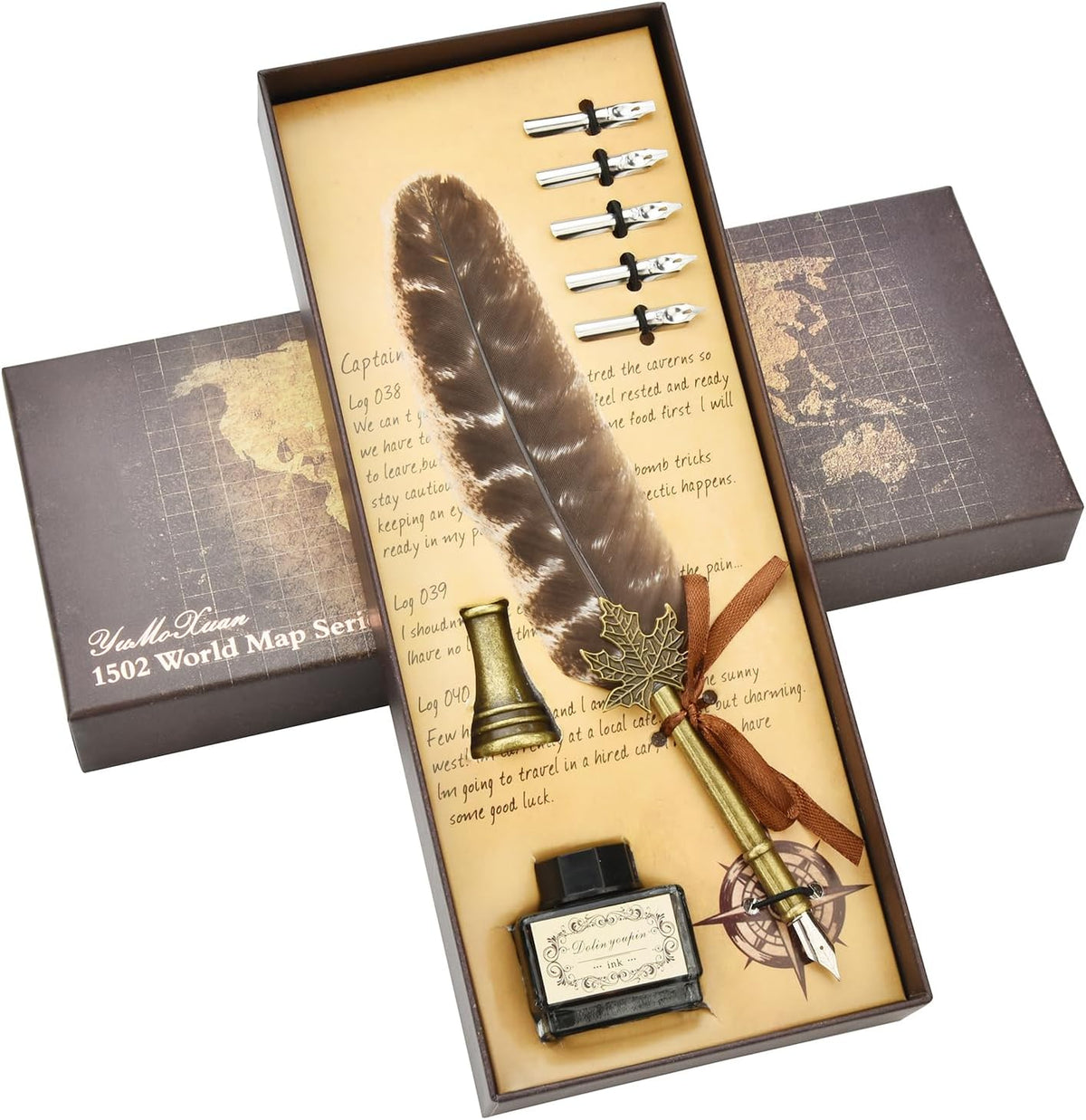 Hethrone Calligraphy Quill Pen Feather Pen and Ink Set,Brown