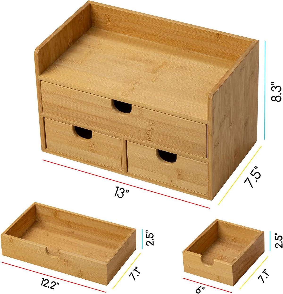 MEEDEN Bamboo Desk Organizer with Drawers: Storage Container with Shelf
