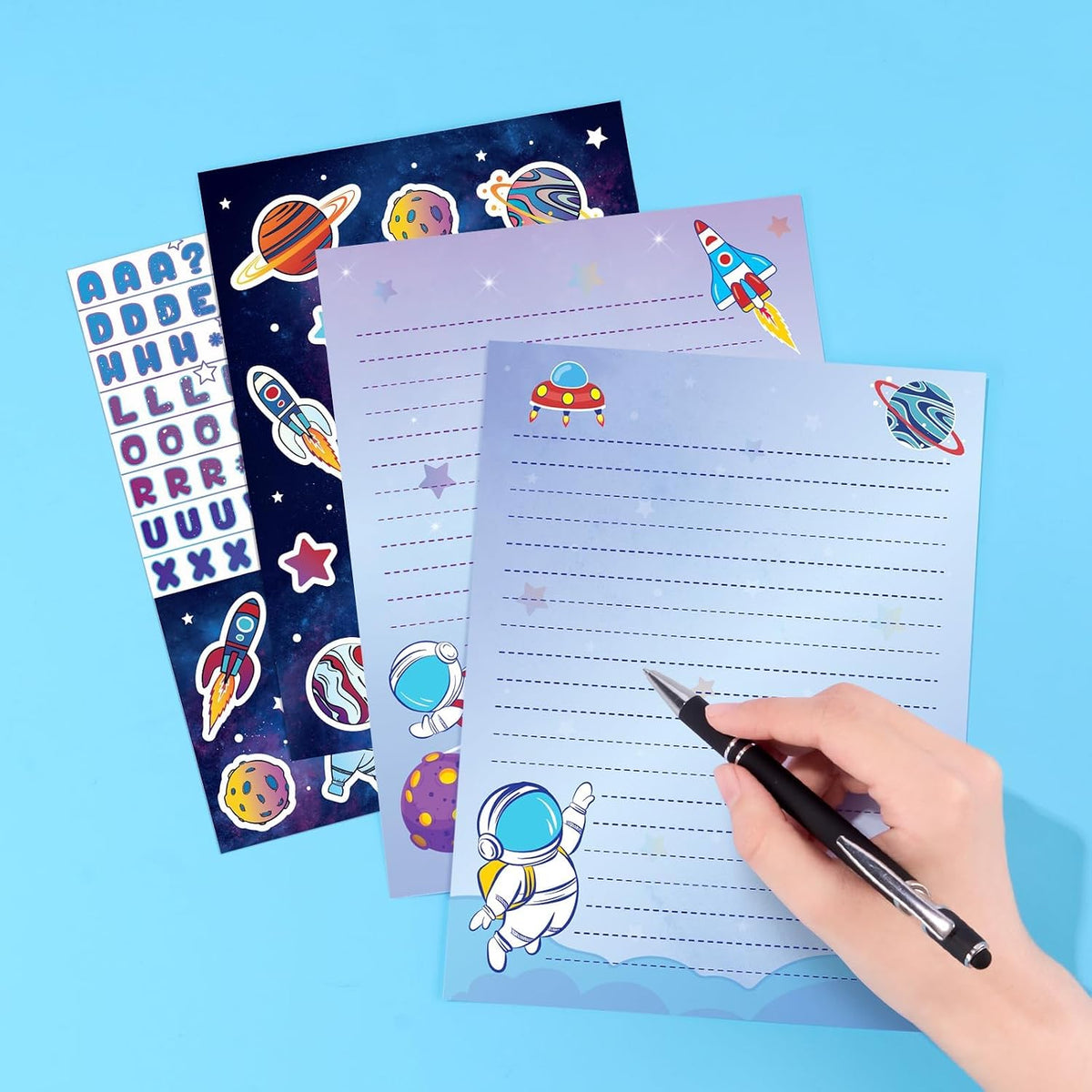 WERNNSAI 72 PCS Space Kids Stationery Paper and Envelopes Set for Boys