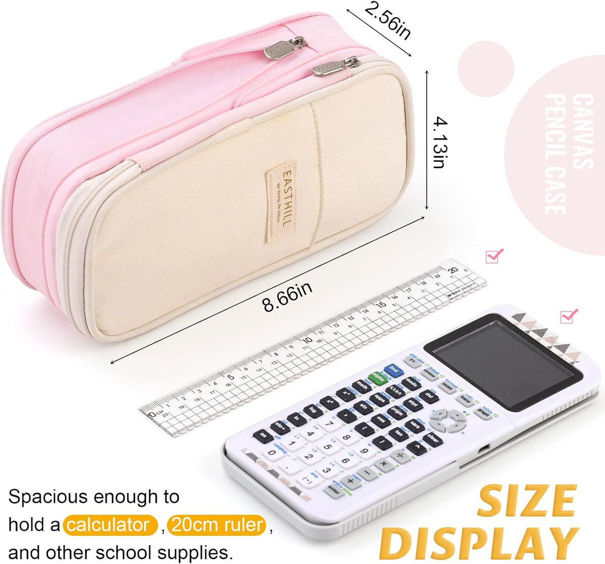 EASTHILL Big Capacity Pencil Pen Case Office College School Large Storage High Capacity Bag Pouch Holder Box Organizer Blue (Pink)