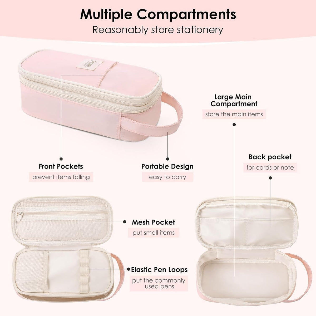 SKYDUE School Supplies Kit, 38 PCS Cute Stationery Set with Large Pencil Case, Pens, Mechanical Pencil Set, Highlighters & Refills, Aesthetic School Supplies for Girls, College, Back to School Pink