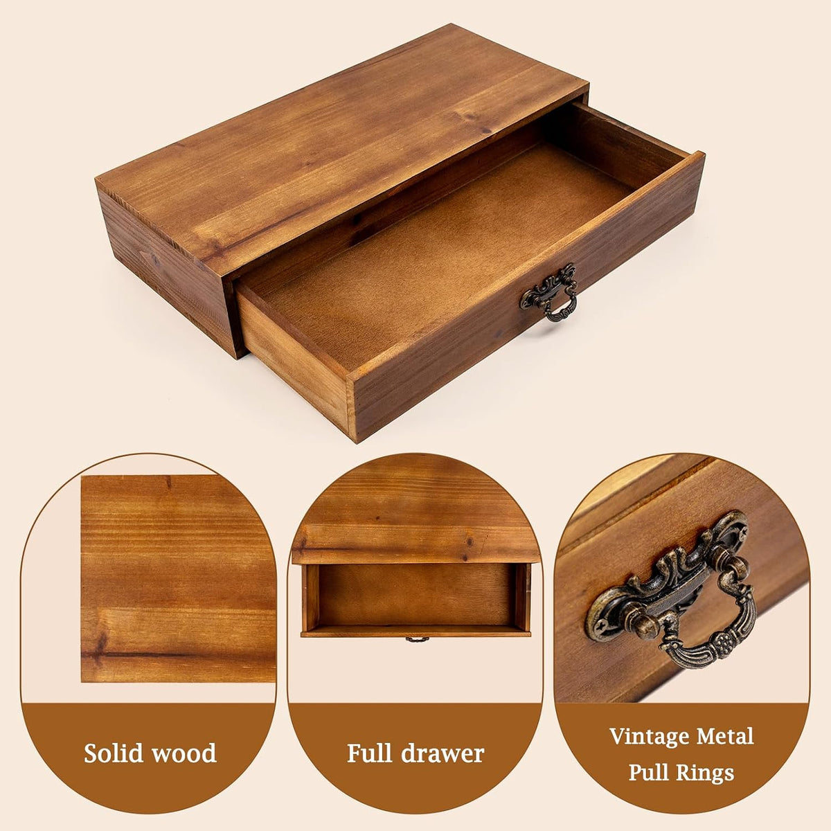 Wooden Drawers Organizer Solid Desktop Drawer Storage Box Organizer