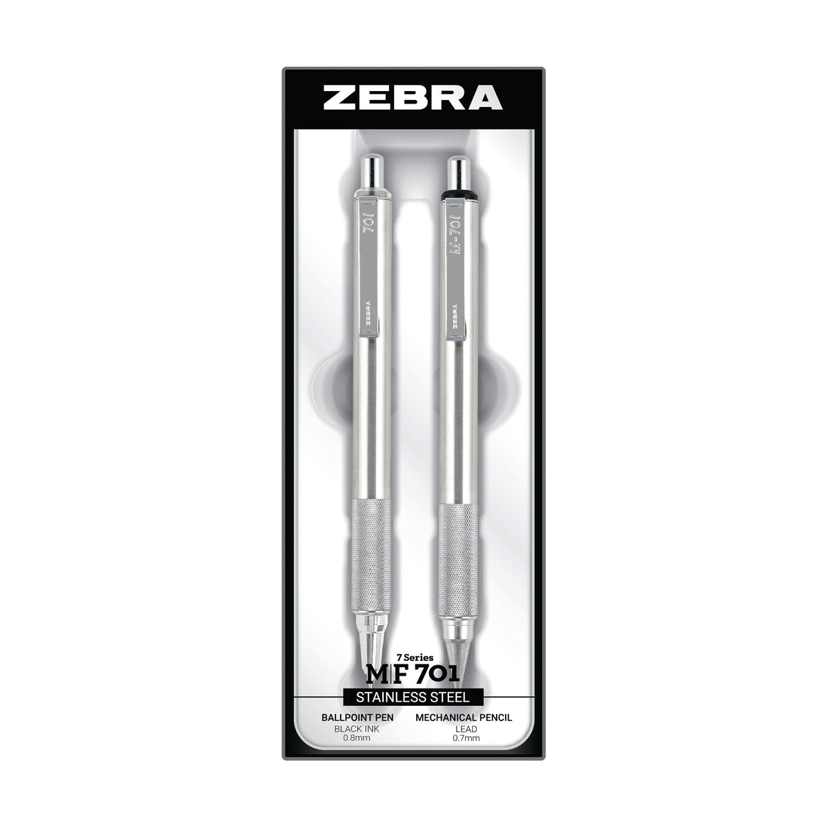 Zebra Pen STEEL G-750 & M-701 Retractable Pen and Pencil Gift Set, 2-Pack