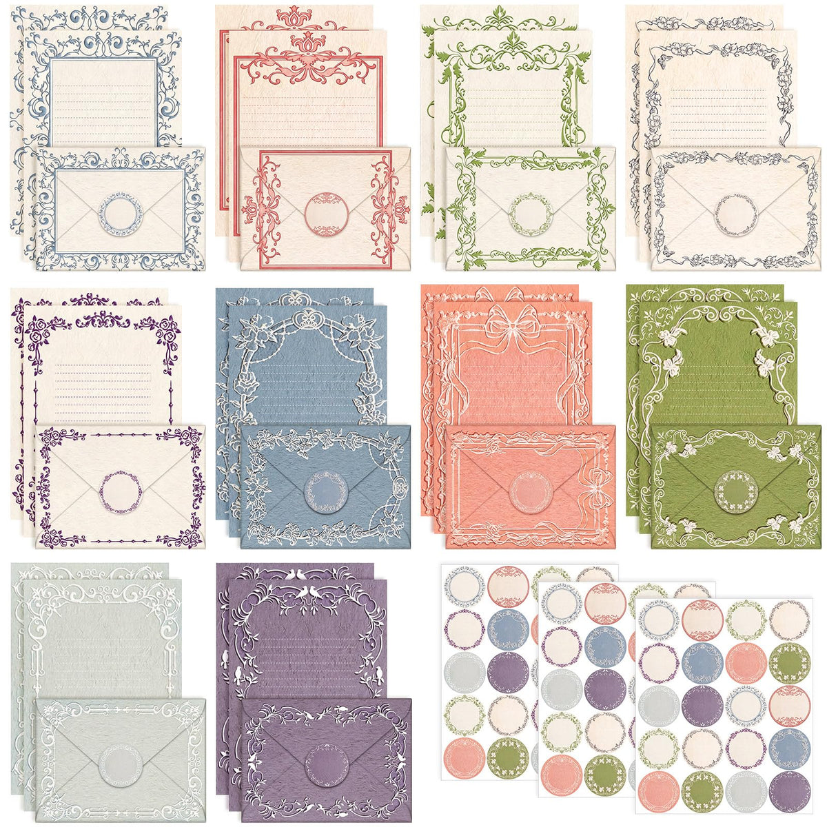 TaoBary 160 Pcs Vintage Floral Stationery Paper and Envelopes Set