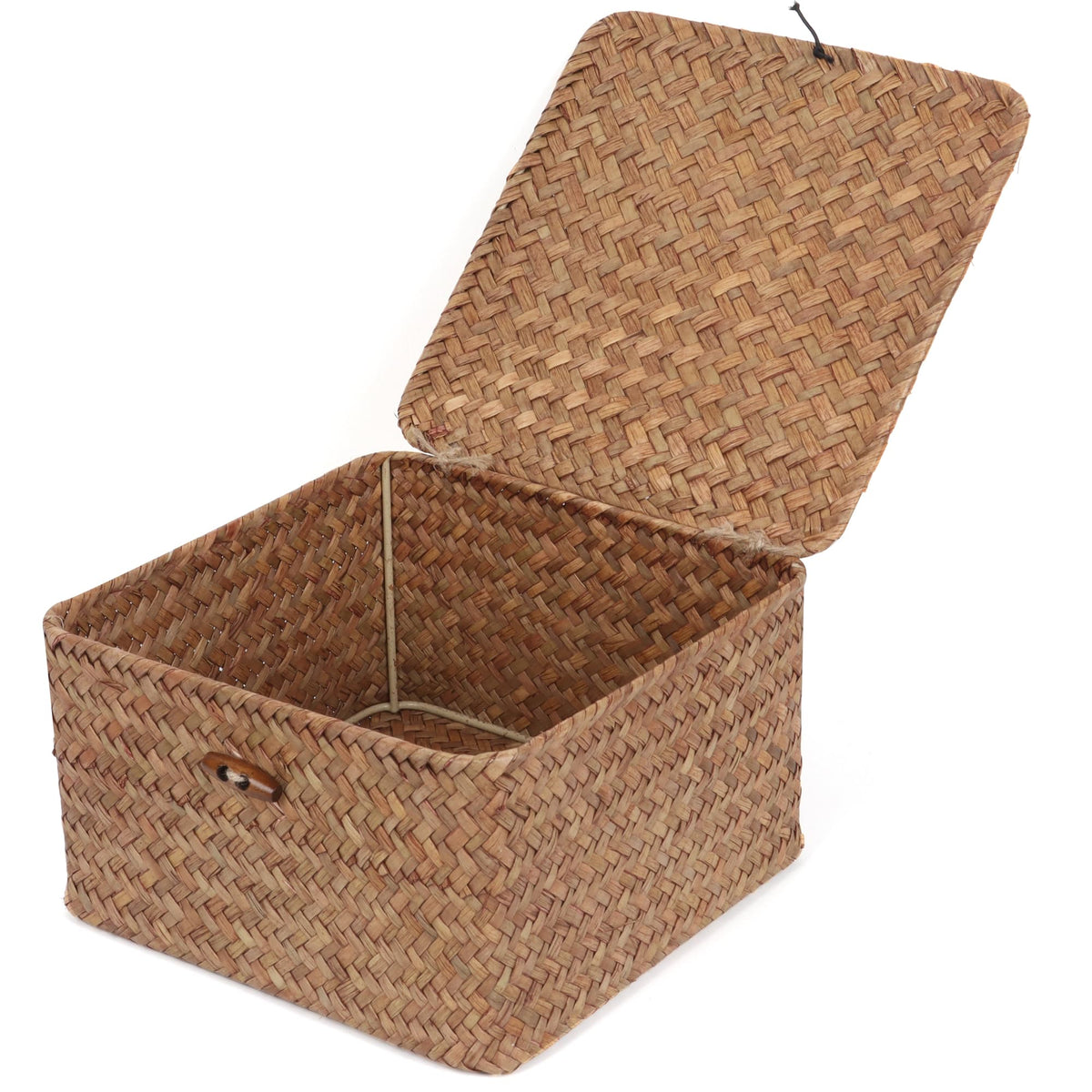 Moosky Wicker Shelf Baskets with Lid, Handwoven Seagrass Storage Basket Bins Square Gift Boxes for Shelves Home Decor Organizer (Natural, X-Small)